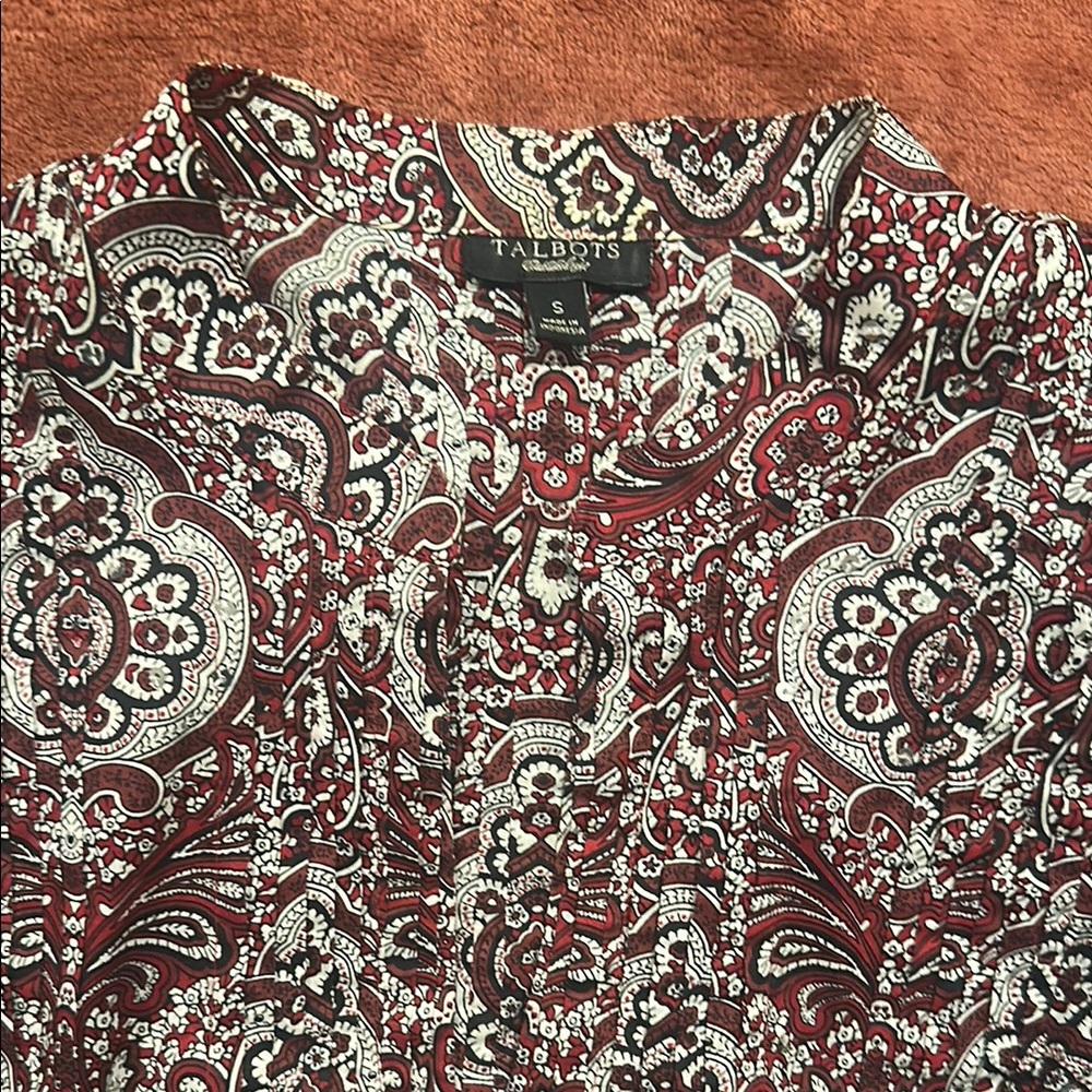 Talbots Red Paisley-Print Scoop-Neck Blouse